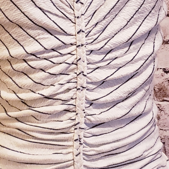 NWT Max Studio Black and White Stripe Top Ruched Front with Braid Trim Small - Picture 3 of 6